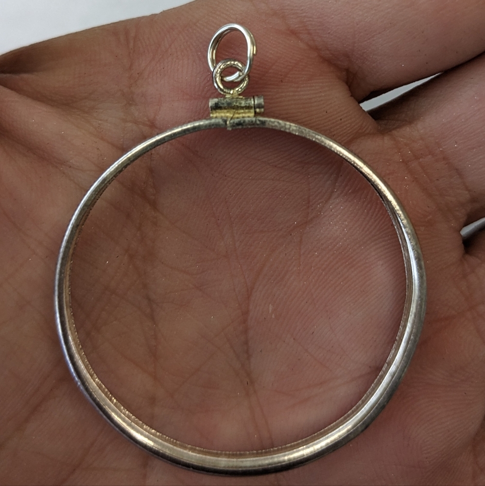 2 VTG STERLING SILVER REEDED 39MM BEZELS FOR TROY OZ. COINS - Picture 8 of 11